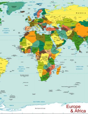 Sticker Europa Afrika wereldkaart continent