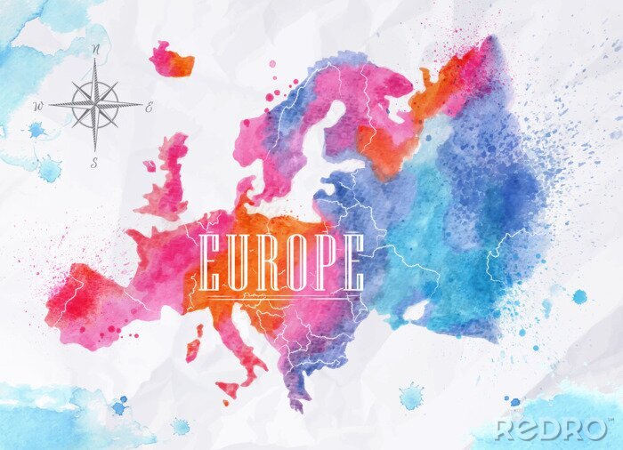 Sticker Europa aquarel kaart