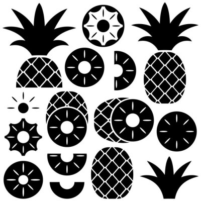Sticker Exotische ananas in zwart-wit afbeeldingen