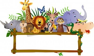 Sticker Exotische dieren over leeg bamboeframe