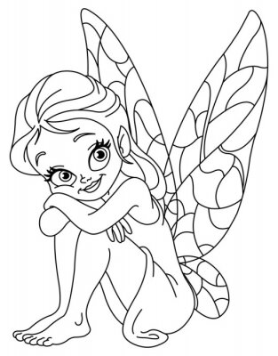 Sticker Fairy met vlindervleugels zwart-wit tekening
