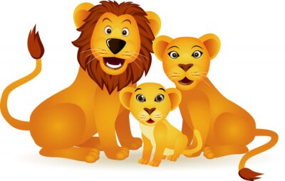 Sticker Familie van leeuwen op een witte achtergrond