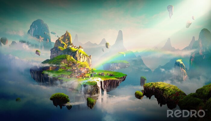 Sticker Fantasiestad op de wolken