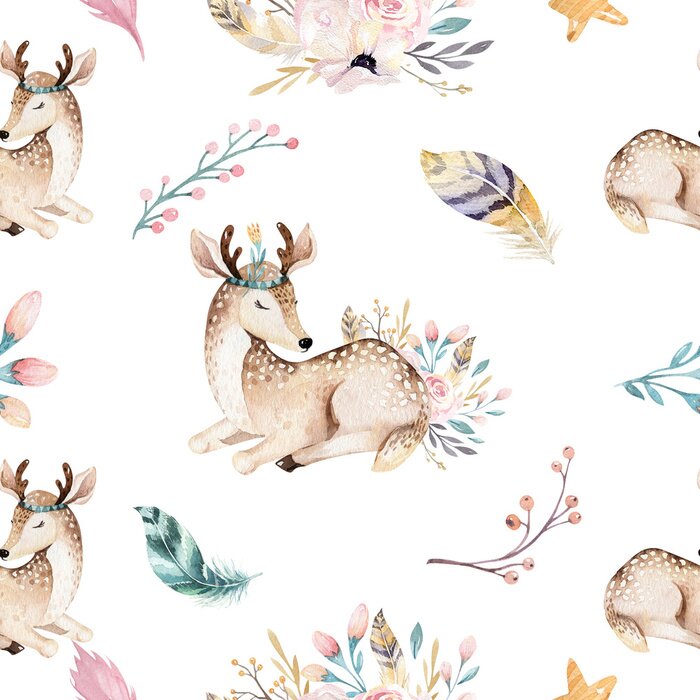 Sticker Fawns veren en planten pastel illustratie