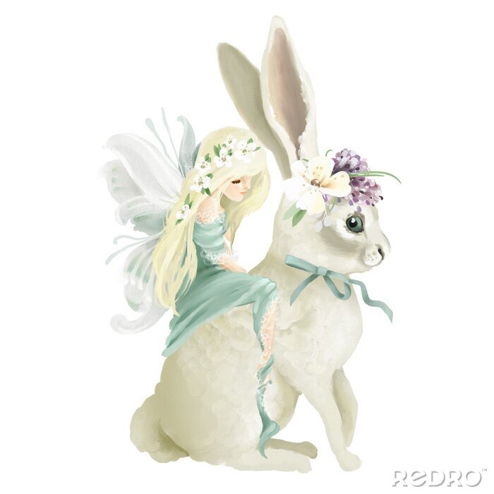 Sticker Fee met blond haar zittend op een haas