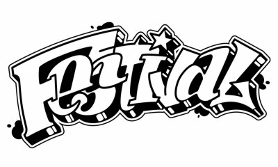 Sticker Festival vector word in readable graffiti style. Only black line isolated on white background.