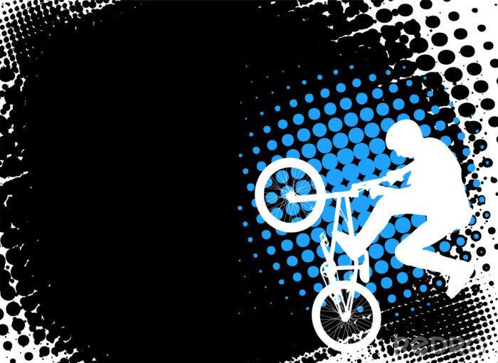 Sticker Fiets en fietser op abstracte achtergrond
