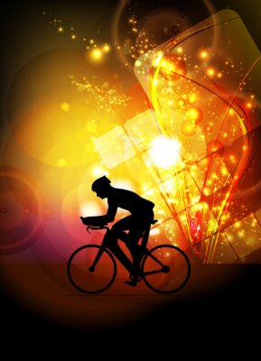 Fietser en gele abstracte achtergrond