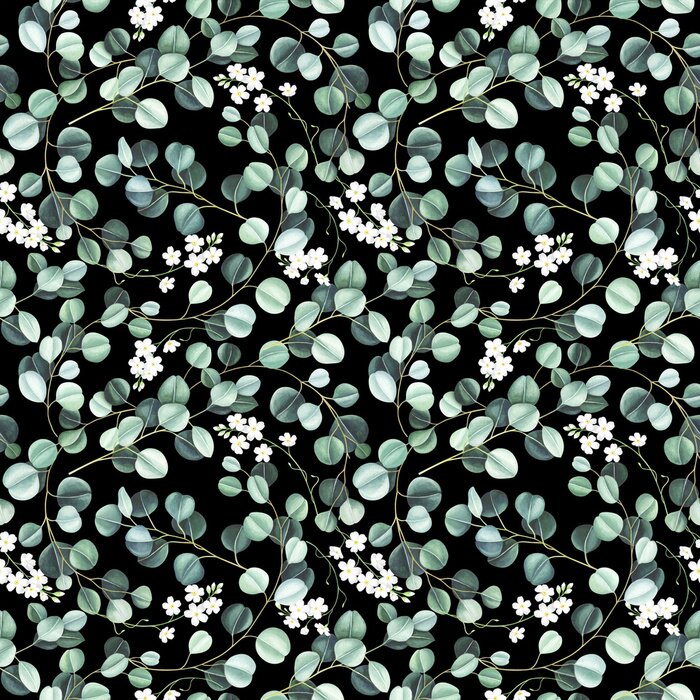 Sticker Fijne bladeren op een zwarte achtergrond