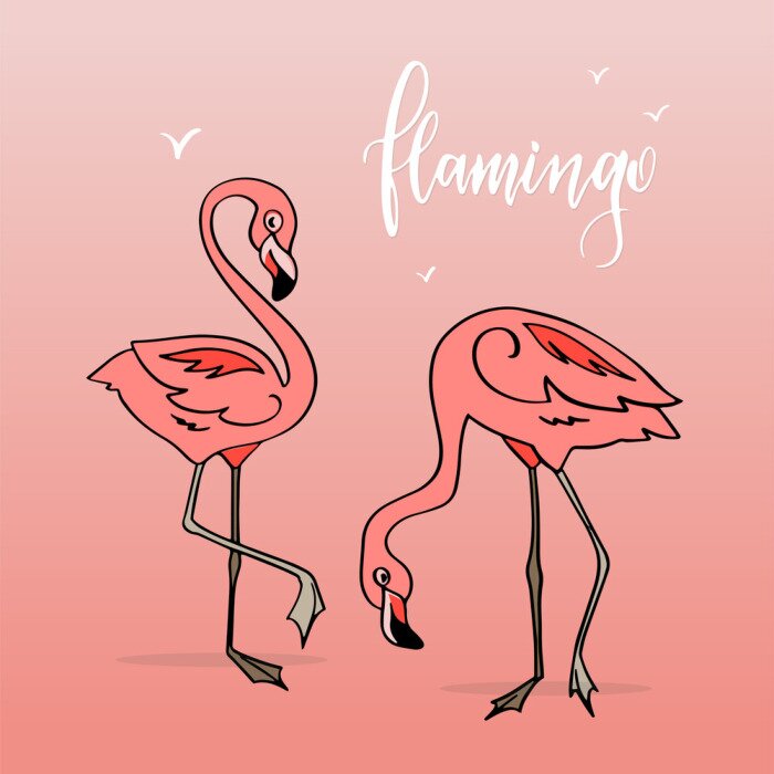 Sticker Flamingo in cartoon style. Stickers. Hand drawn illustration. Elements for greeting card, poster, banners. T-shirt, notebook and sticker design