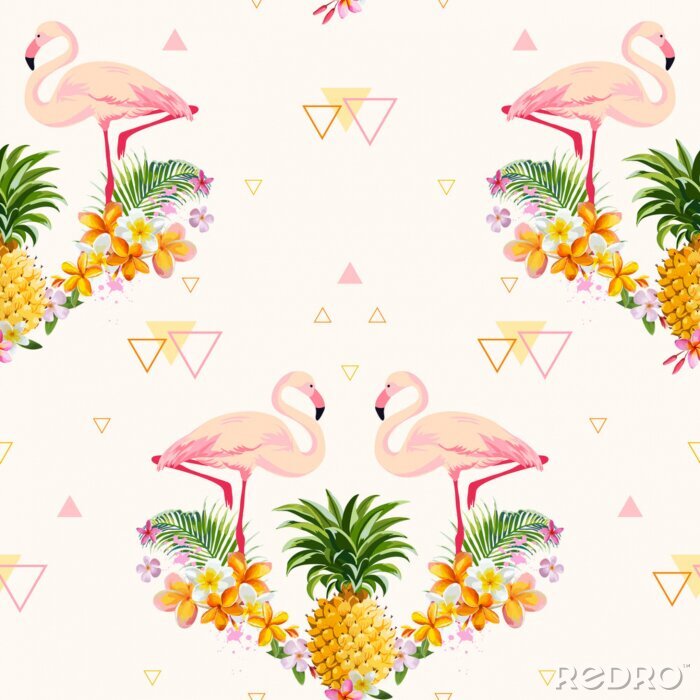 Sticker Flamingo's op bloemenkransen