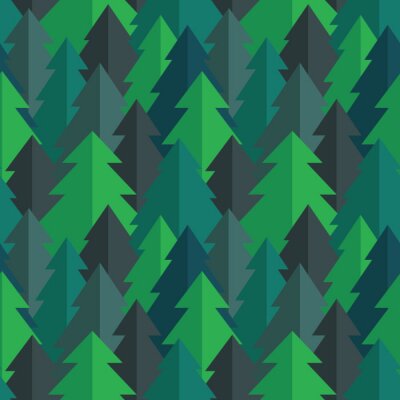 Sticker Flat dennenbos naadloze vector patroon in blauw groen en turquoise kleuren