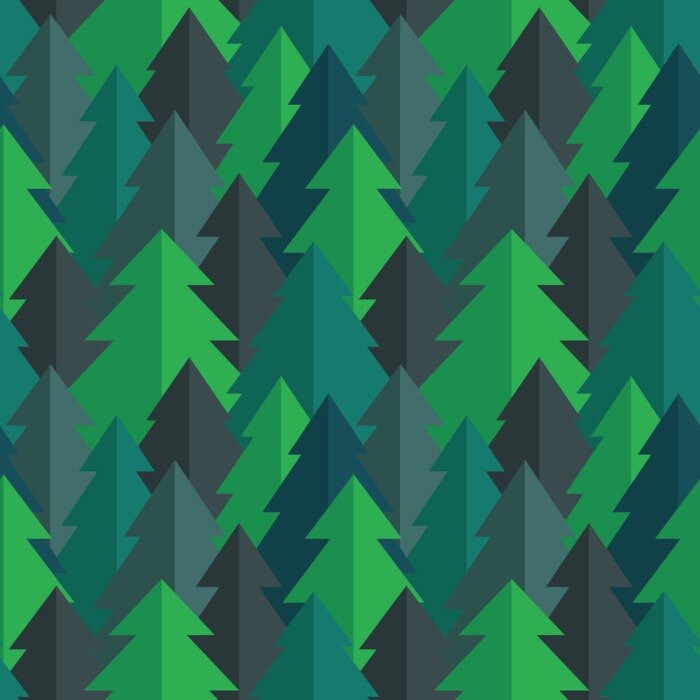 Sticker Flat dennenbos naadloze vector patroon in blauw groen en turquoise kleuren