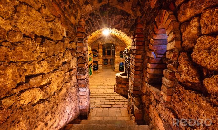 Sticker Flessen wijn in een kleine wijngaard