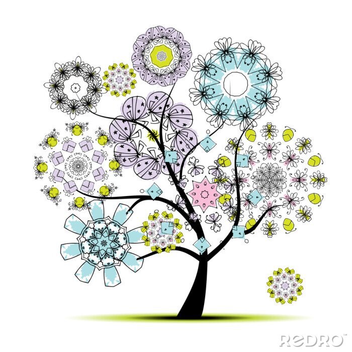 Sticker Floral art boom voor uw ontwerp