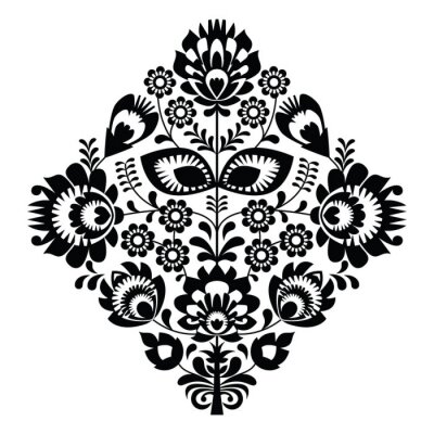 Sticker Folk borduren met bloemen - Poolse patroon monochroom