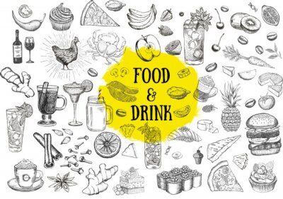 Sticker Food and drink hand drawn illustration