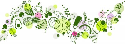 Sticker food banner green - healthy & colourful - vector illustration