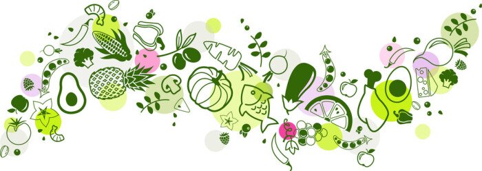 Sticker food banner green - healthy & colourful - vector illustration