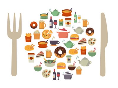Sticker Food Icons Background