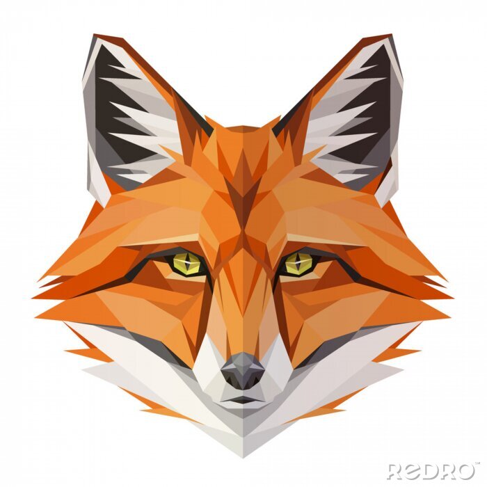 Sticker Fox low poly design. Triangle vector illustration