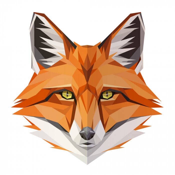 Sticker Fox low poly design. Triangle vector illustration