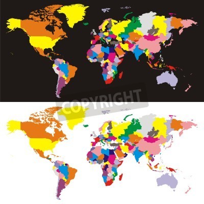 Sticker fully editable vector world map with all countries in different colors 