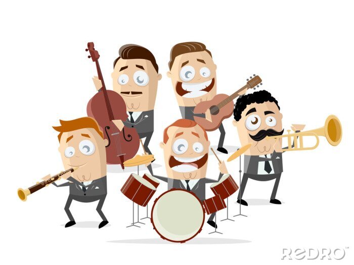 Sticker funny cartoon illustration of a music band