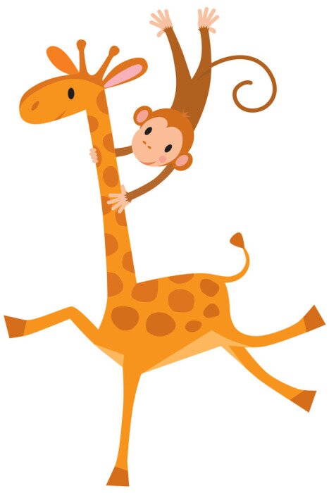 Sticker Funny giraffe met aap