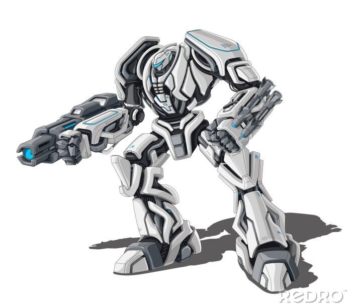 Sticker Futuristische gewapende en gepantserde gevechtsrobot