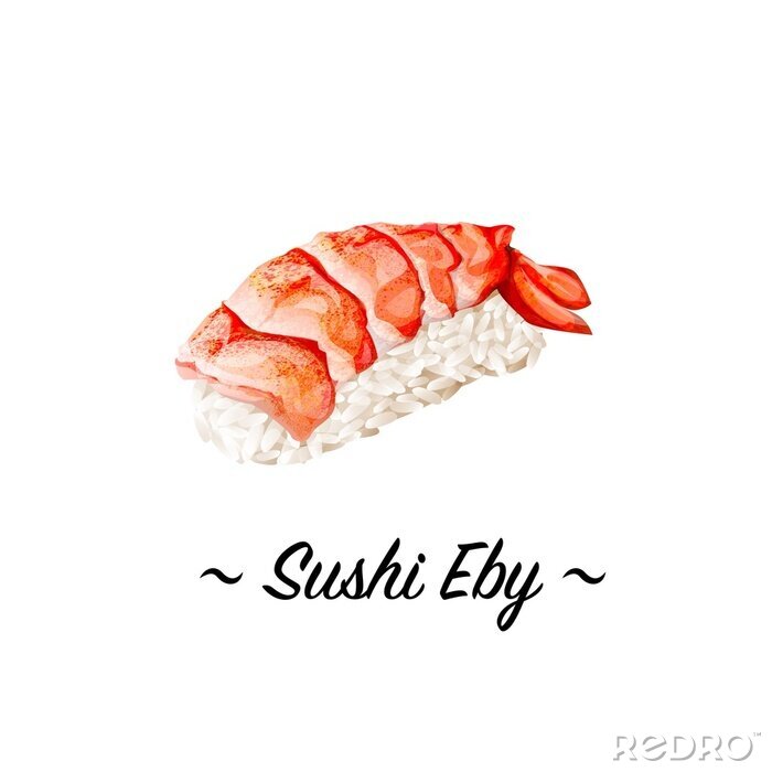 Sticker Garnalen sushi close-up op een witte achtergrond.