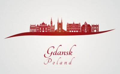 Sticker Gdansk skyline in het rood