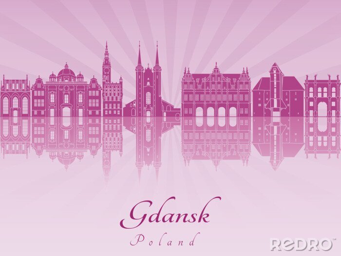 Sticker Gdansk skyline in paars stralende orchidee