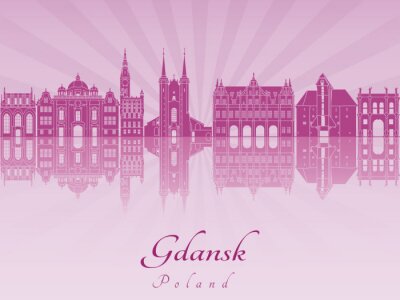 Sticker Gdansk skyline in paars stralende orchidee