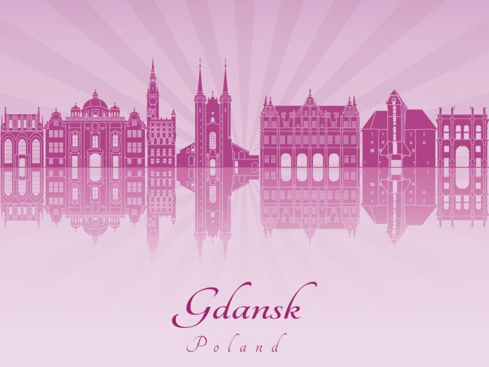 Sticker Gdansk skyline in paars stralende orchidee