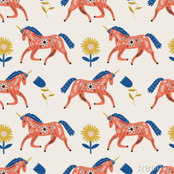 Sticker Gedessineerde paarden in boho-stijl