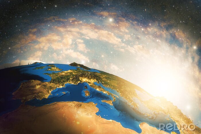 Sticker Gedetailleerde kleurrijke Aarde, zeer gedetailleerde aarde in de ochtend