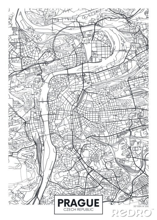 Sticker Gedetailleerde vector poster stads kaart Praag
