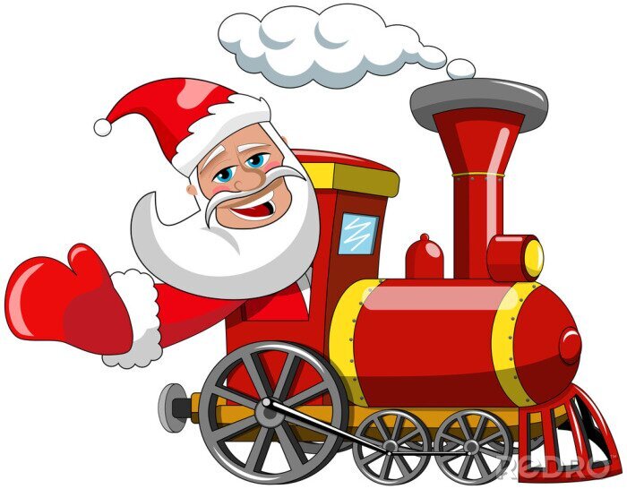Sticker geïsoleerd Cartoon Santa Claus rijden stoomlocomotief