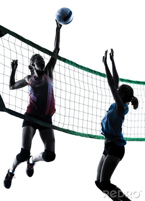 Sticker geïsoleerde vrouwen volleyballers silhouet