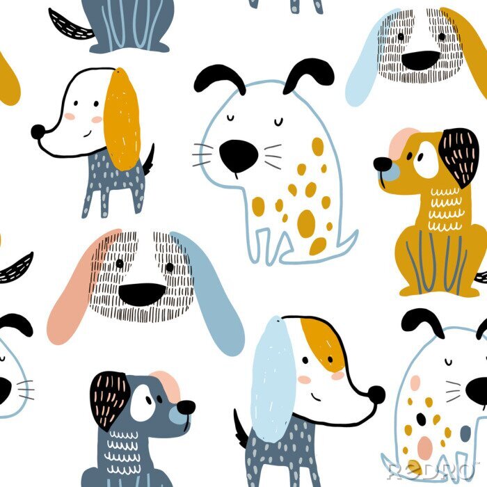 Sticker Gekleurd patroon honden op witte achtergrond