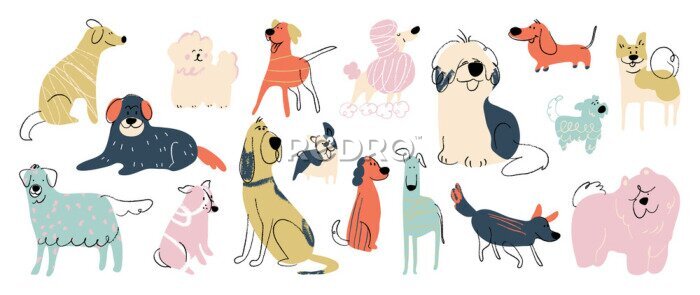Sticker Gekleurde cartoon honden