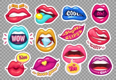 Sticker Gekleurde lippen met verschillende inscripties