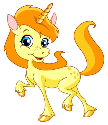 Sticker Gele blauwogige eenhoorn met sproeten