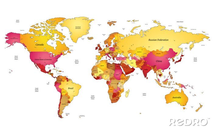 Sticker Gele en roze wereldkaart
