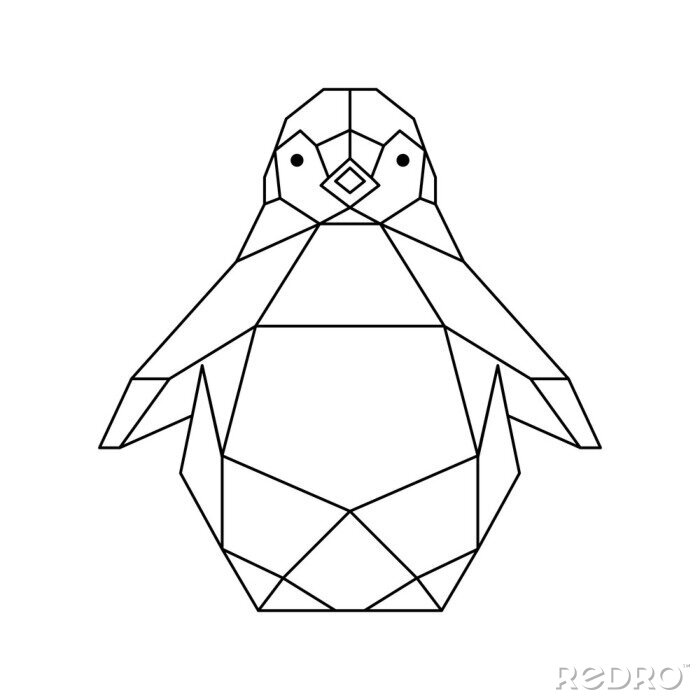 Sticker geometric animals penguin line cut triangles. Contour for tattoo, logo, emblem and design element. Vector illustration