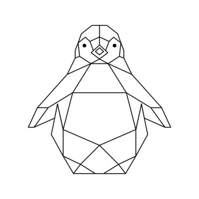 Sticker geometric animals penguin line cut triangles. Contour for tattoo, logo, emblem and design element. Vector illustration