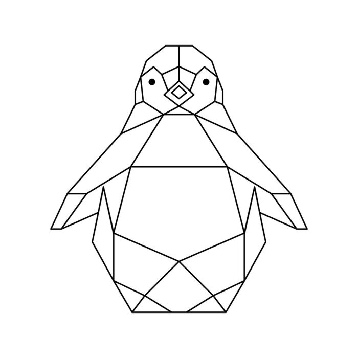 Sticker geometric animals penguin line cut triangles. Contour for tattoo, logo, emblem and design element. Vector illustration