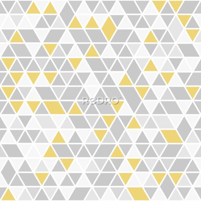 Sticker Geometric vector pattern with gray and golden triangles. Geometric modern ornament. Seamless abstract background