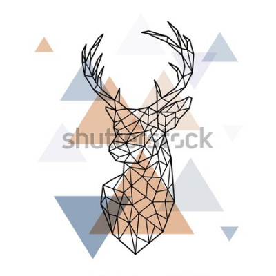 Sticker Geometrische hoofd van de Scandinavische herten. Veelhoekige stijl. Scandinavische stijl.